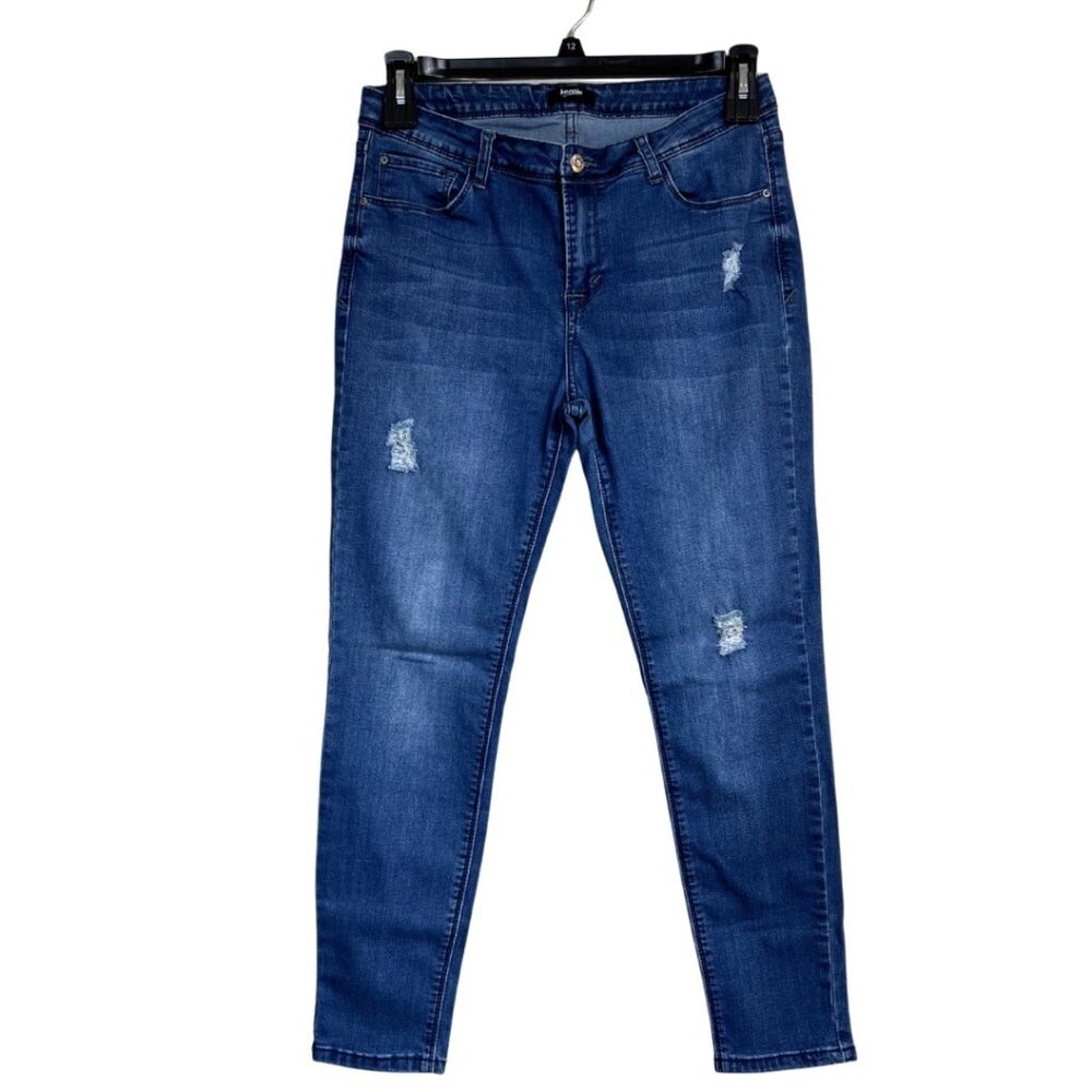 Kensie Skinny Jeans Women's 10/30 Effortless Ankle Mid Rise Distressed Med Wash